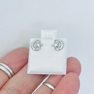 Sterling Silver Crescent Moon and Star Earrings, Celestial Earring, Stud Earring